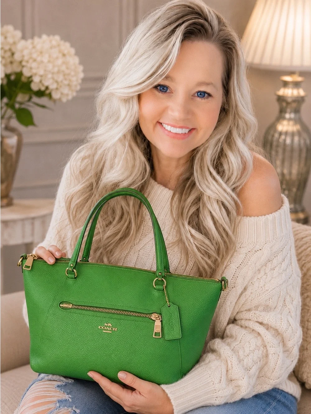 Coach Prairie Satchel Green Pebbled Leather Tote Shoulder Bag - Picture 9 of 9